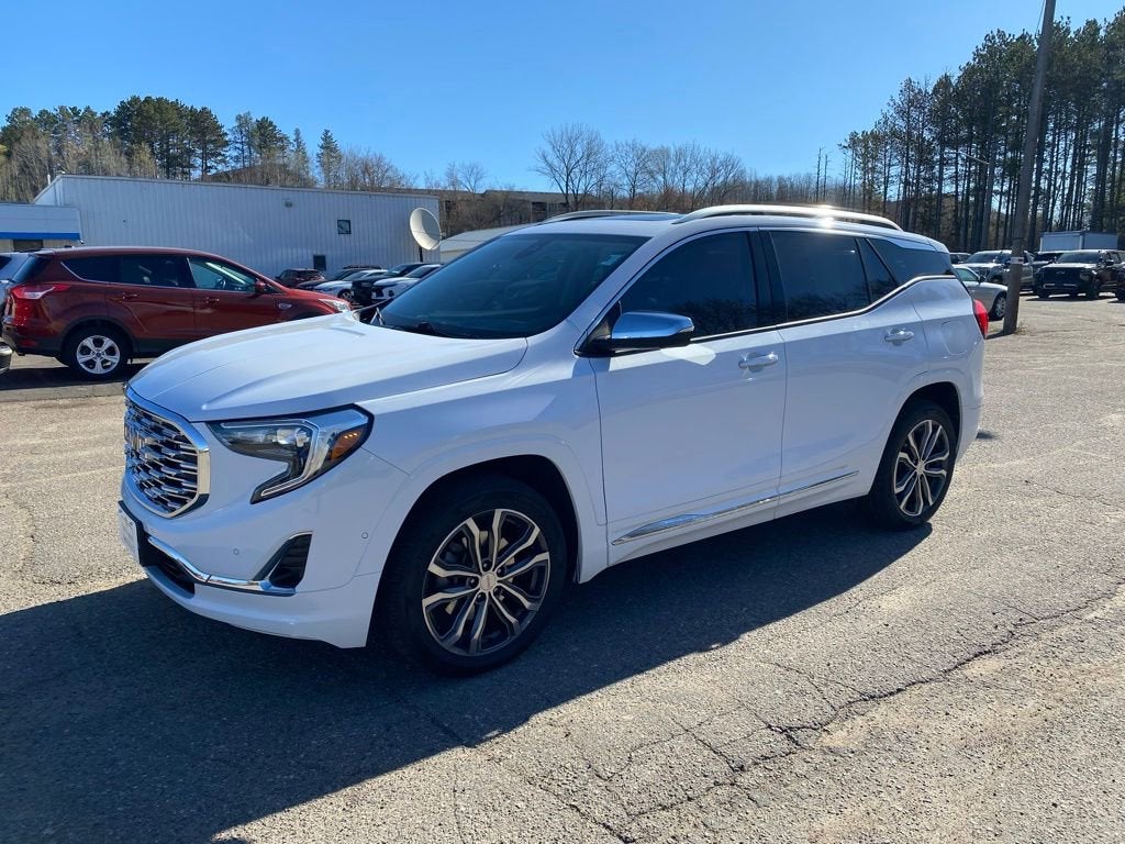 2019 GMC Terrain Denali in Summit White — front three-quarter view